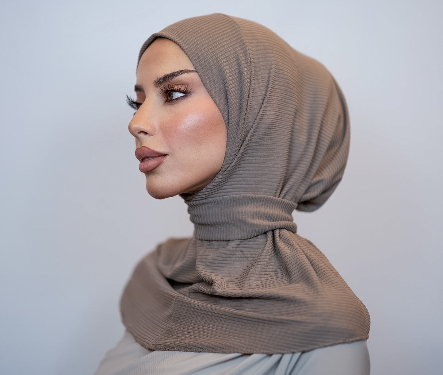 Snap Button Hijab Ribbed | Hazelnut