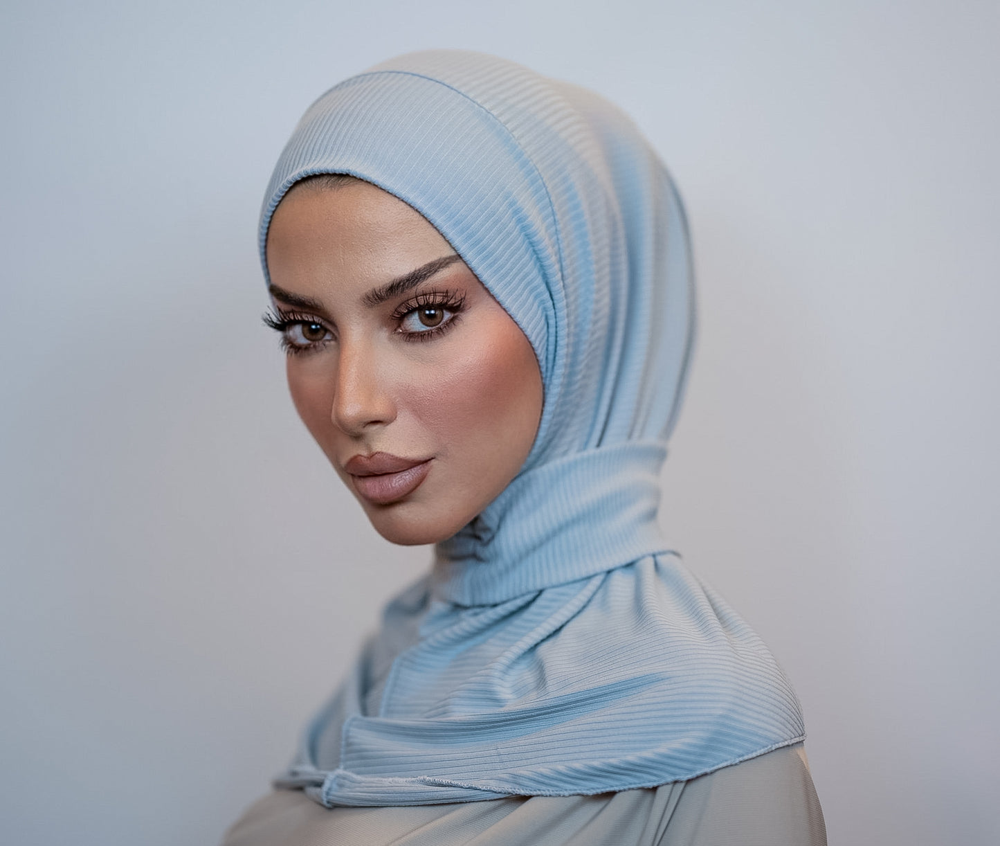 Snap Button Hijab Ribbed | Ash Blue