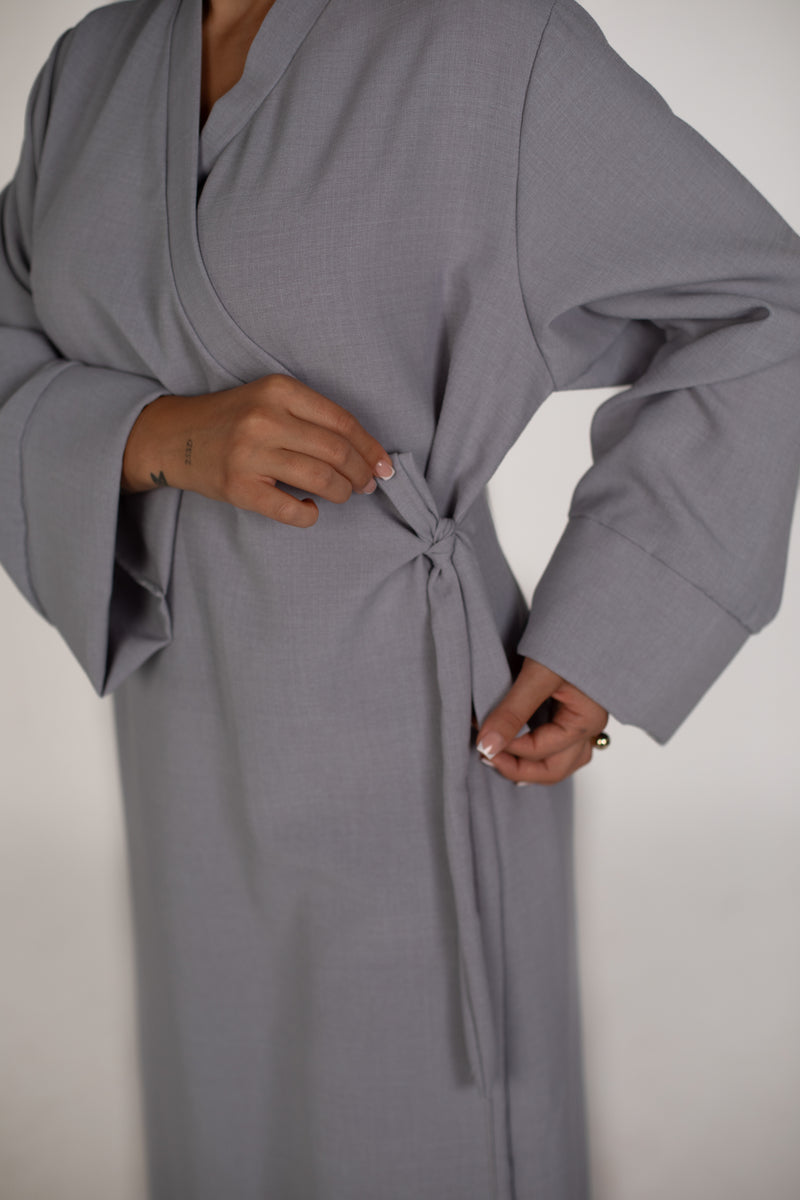 Abaya Kleid mit seitlicher Schleife - Grau